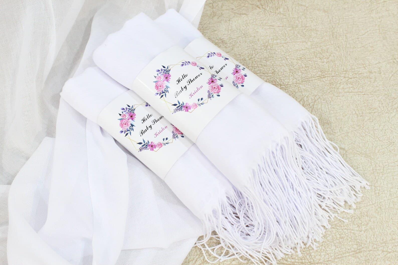 White Pashmina Shawl Wedding Favour — handmade by Butterflyy Shop