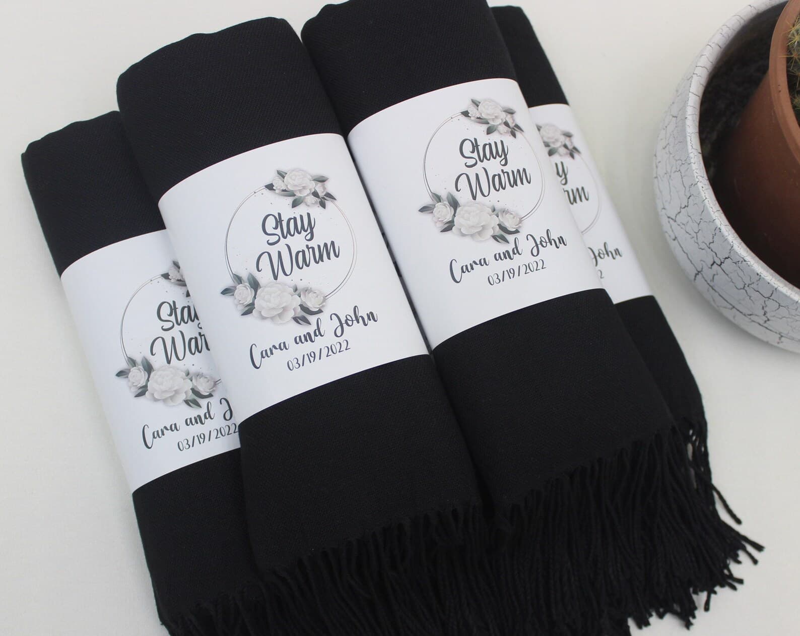 Black Pashmina Shawl Wedding Favour — handmade by Butterflyy Shop