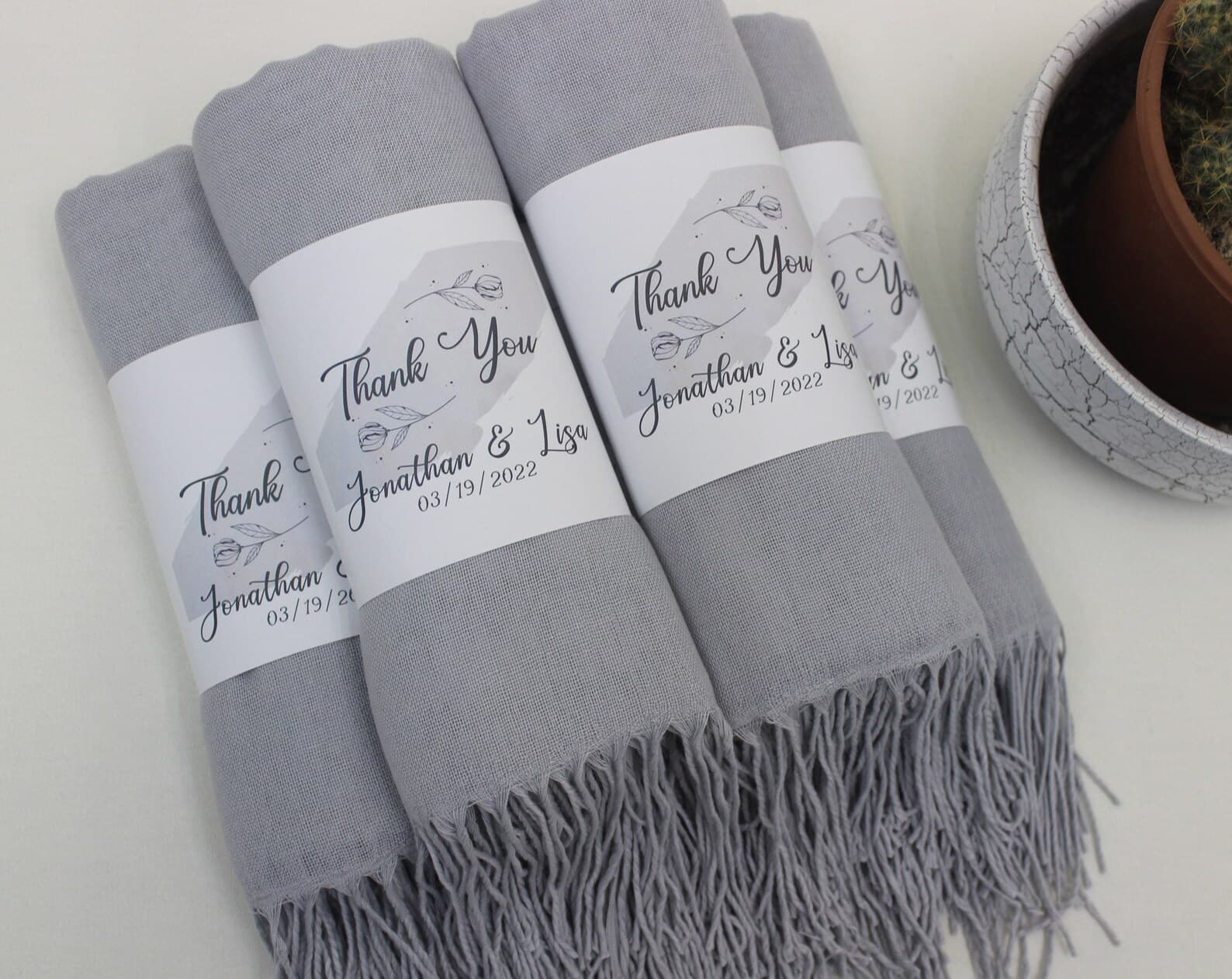 Light Grey Pashmina Shawl Wedding Favour — handmade by Butterflyy Shop